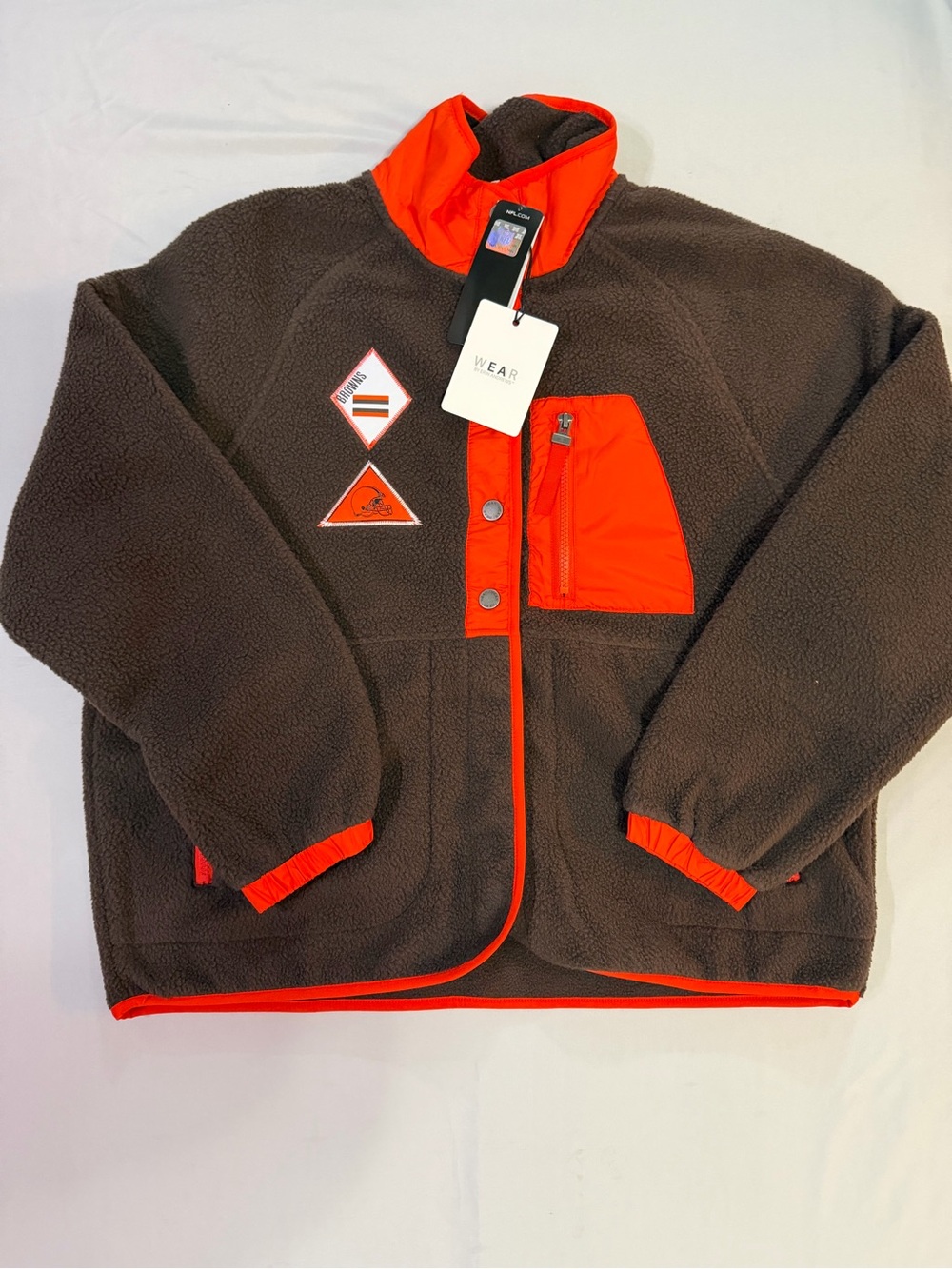 WEAR- NFL Cleveland Browns Women's Brown Polar Fleece Ragland Jacket Size Large